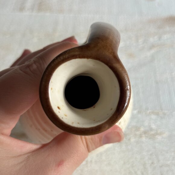 Vintage Cream and Brown Pottery Vase with Handle - Picture 6 of 10